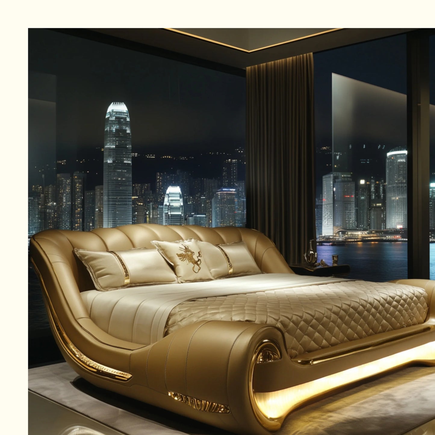High-end luxury atmospheric leather double multi-function bed
