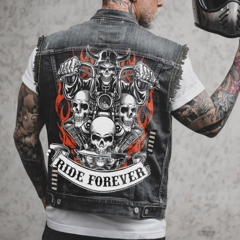 Men's retro fashion motorcycle sleeveless denim vest jacket high street
