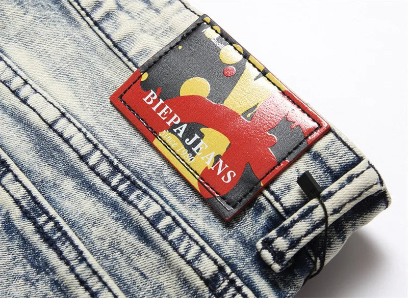 Stretch Denim Jeans Streetwear Patchwork Holes Ripped Distressed