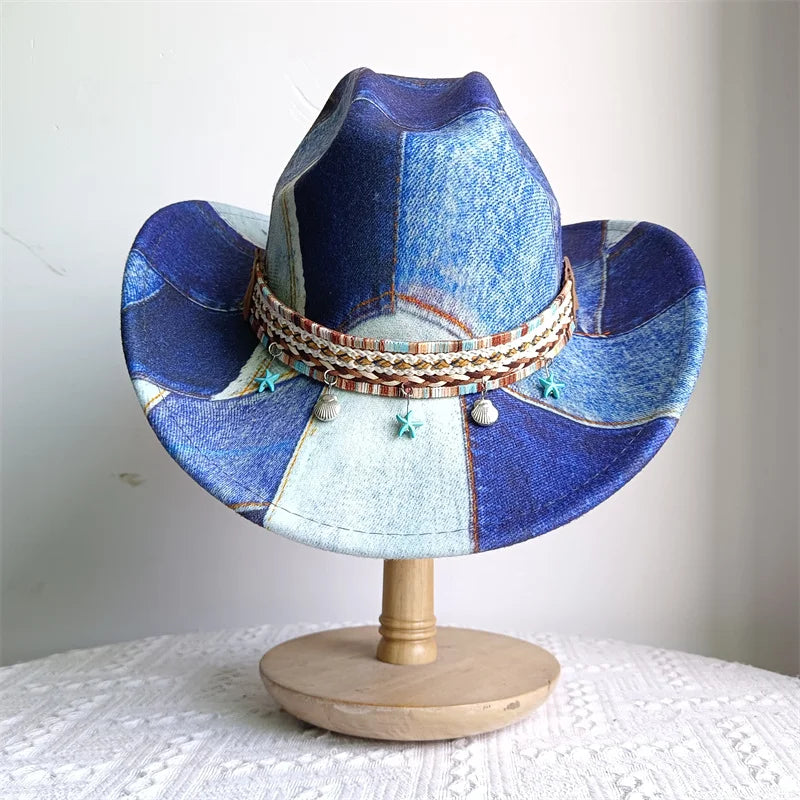 Ethnic Style Cowboy Hat Fashion Chic Unisex Solid Color Jazz Hat With Bull Shaped Decor