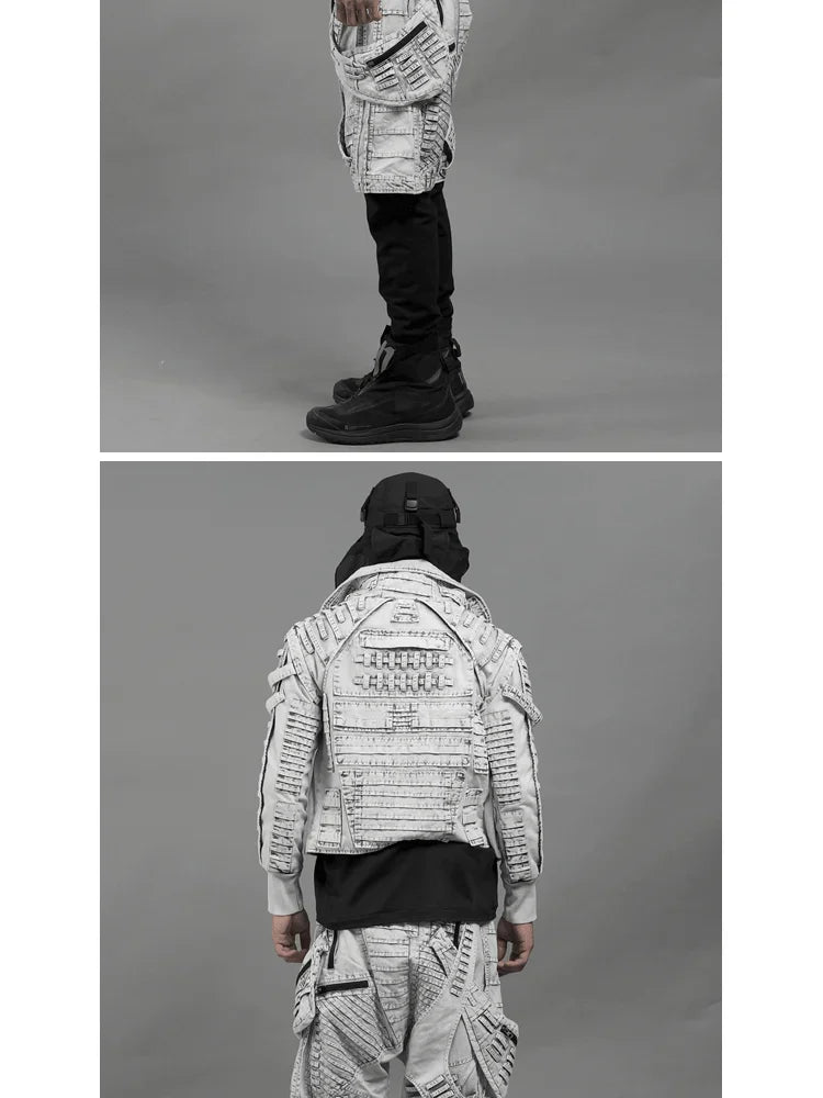 Waste Soil Sand Dune Style Men's Asymmetry Slim Fit Motorcycle Jacket Washed Distressed Fold Deconstruction Coat Male