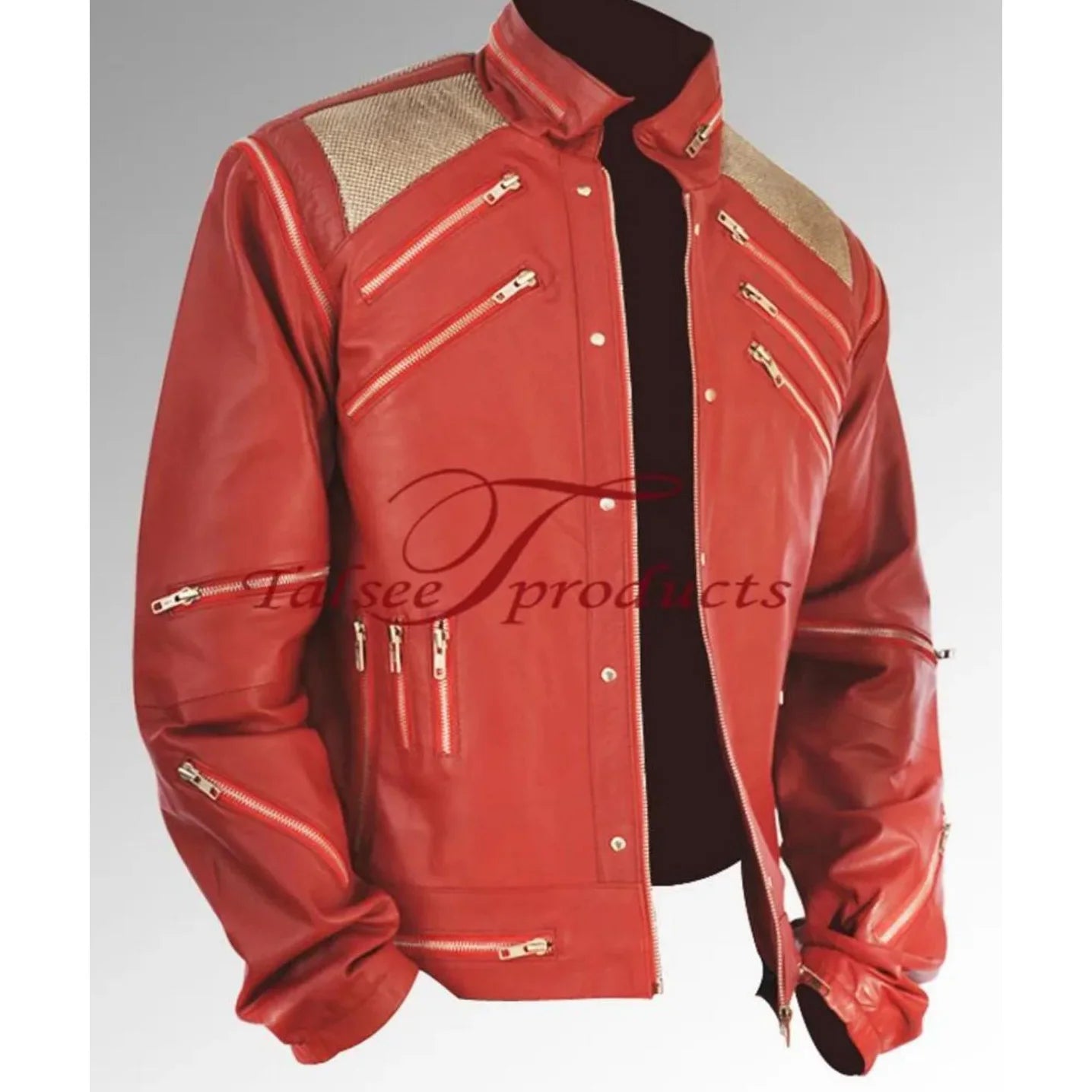 Rare Classic MJ MICHAEL JACKSON CUSTOM Classic Beat It MV Red Zipper Leather Jacket