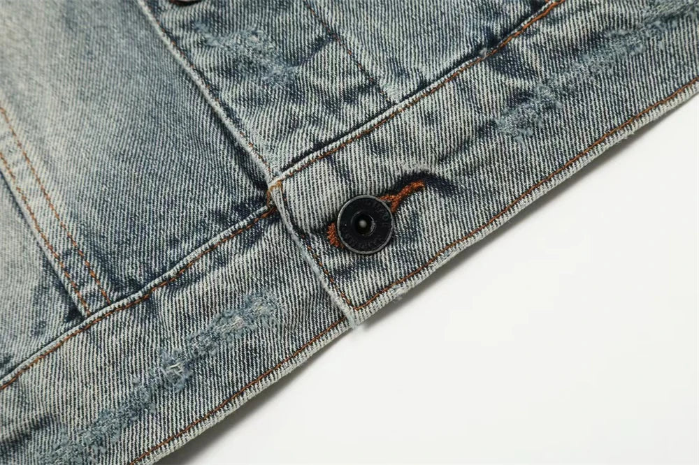 Kanye Co Branded Armor Hole Denim Jeans Jacket Men Women Nice Washed Heavy Fabric Unisex Jackets Coat