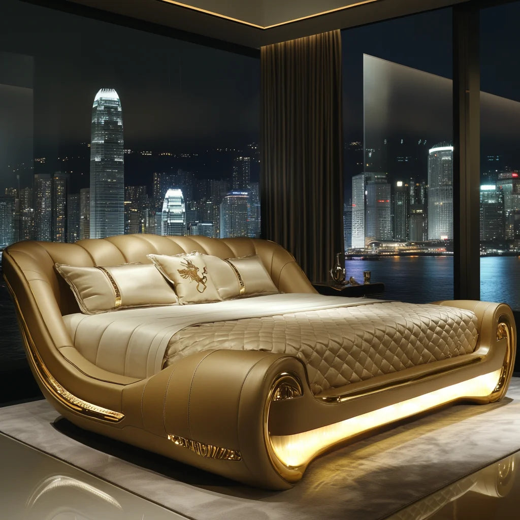 High-end luxury atmospheric leather double multi-function bed