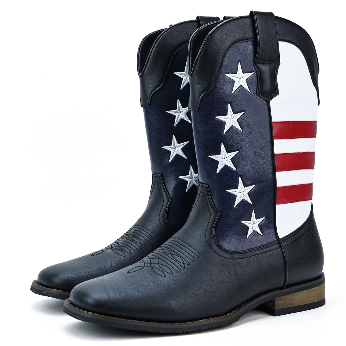 Personalized and Fashionable Five-pointed Star Flag Men's Western Cowboy Boots Daily Casual Set Boots
