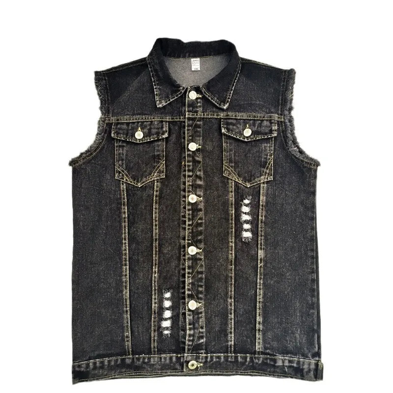 Mens denim jackets high street trend rock punk streetwear motorcycle vests vintage