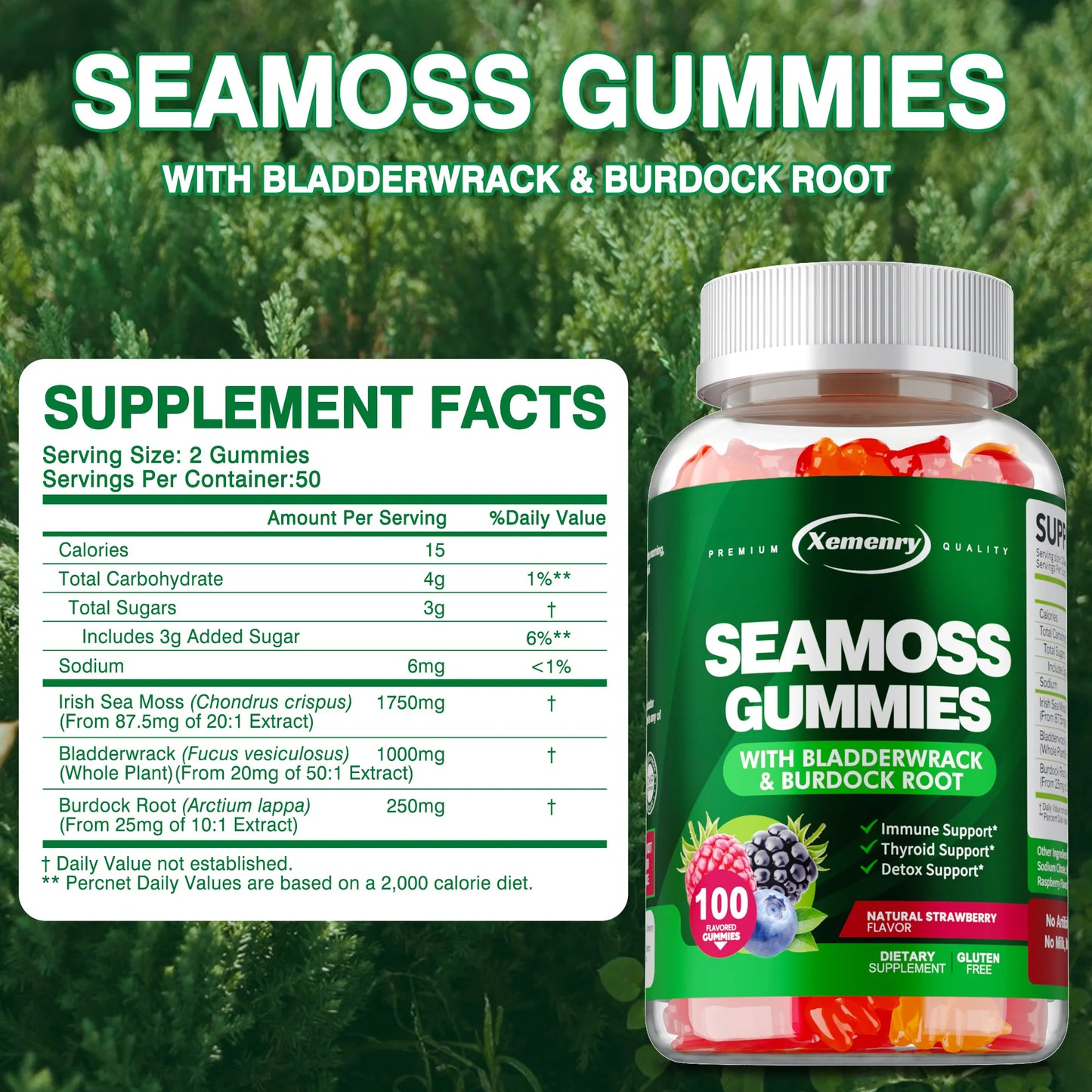 SEAMOSS - Contains Burdock Root and Bladderwrack Seaweed To Enhance Intestinal Health and Immunity - 100 Gummies