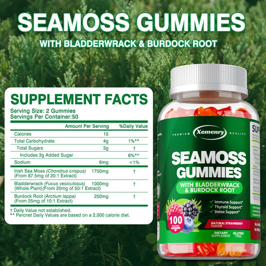 SEAMOSS - Contains Burdock Root and Bladderwrack Seaweed To Enhance Intestinal Health and Immunity - 100 Gummies