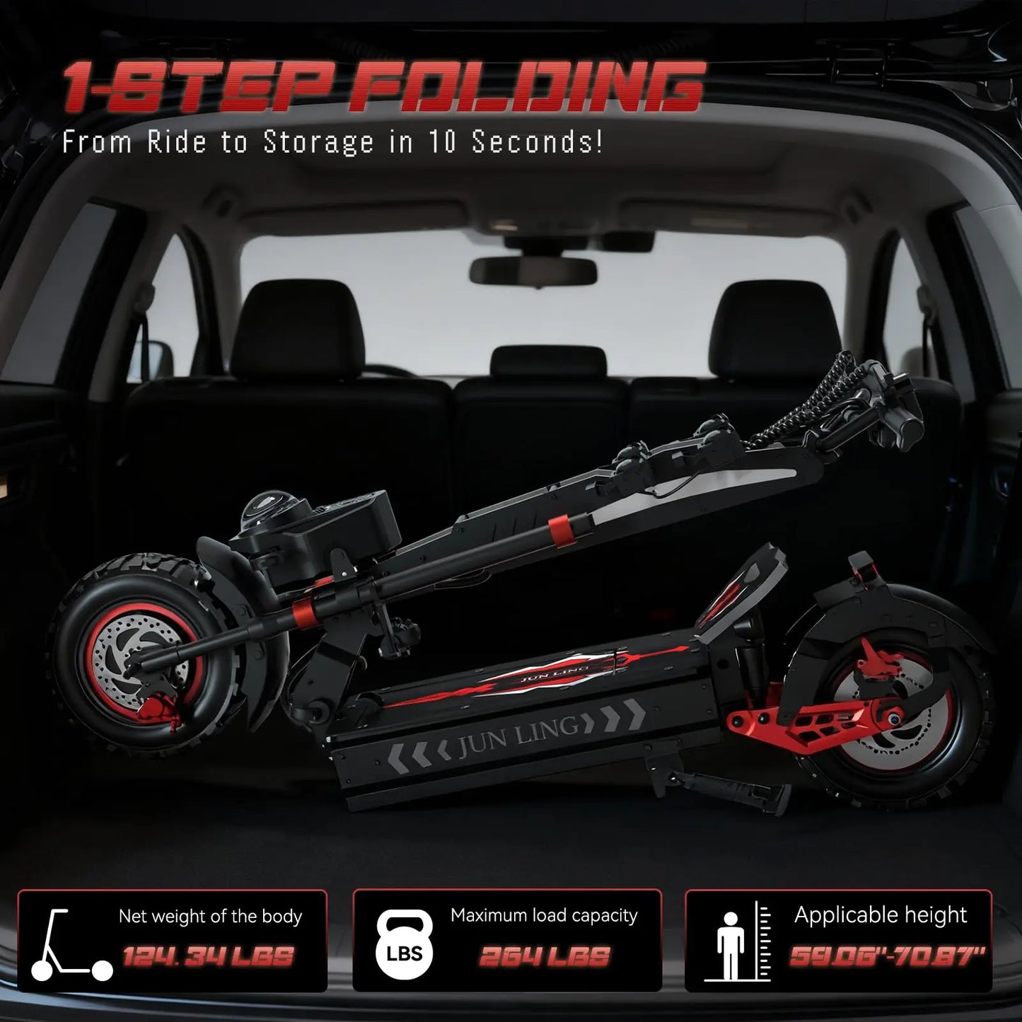 1000W Foldable Adult Electric Scooter 60V 40AH Dual Motor Max Range 74.5 Miles Speed 52.8Mph 13'' All Terrain Electric Scooter