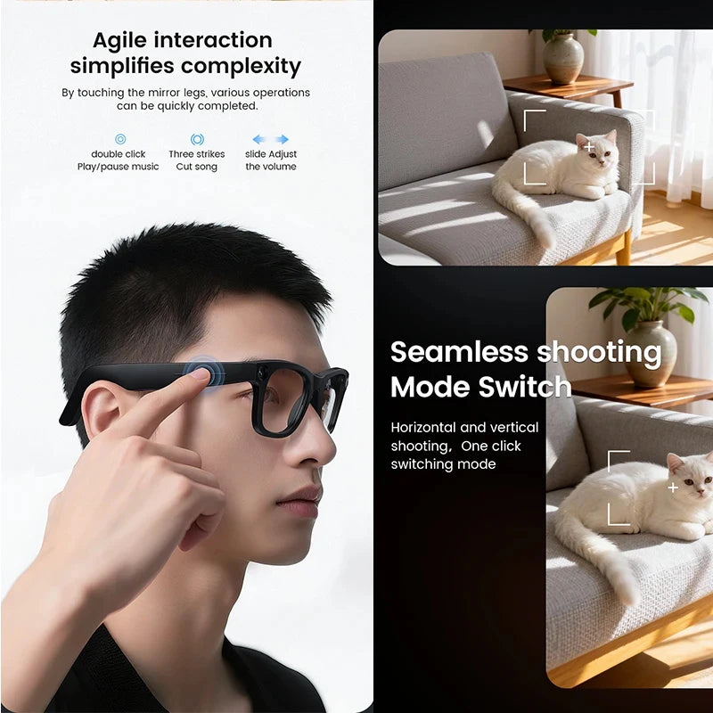 New AI SmartGlasses 800W HD Camera AI Translation Shooting Everything Recognition 4GB Storage 300mah SmartGlasses Men Women