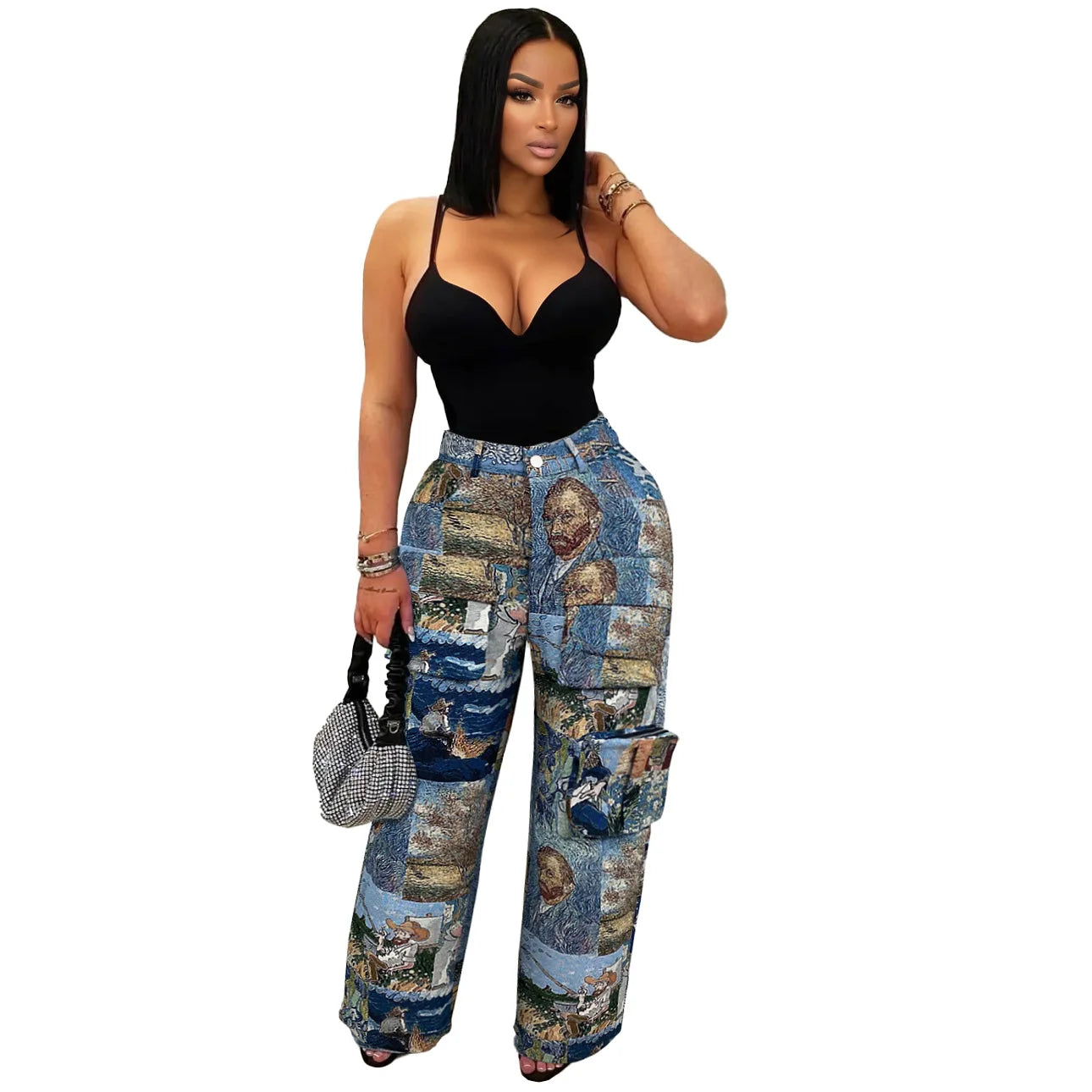 YAYA Vintage Wide Leg Jogger Pants Streetwear Cargo Active HipHop Sweatpants