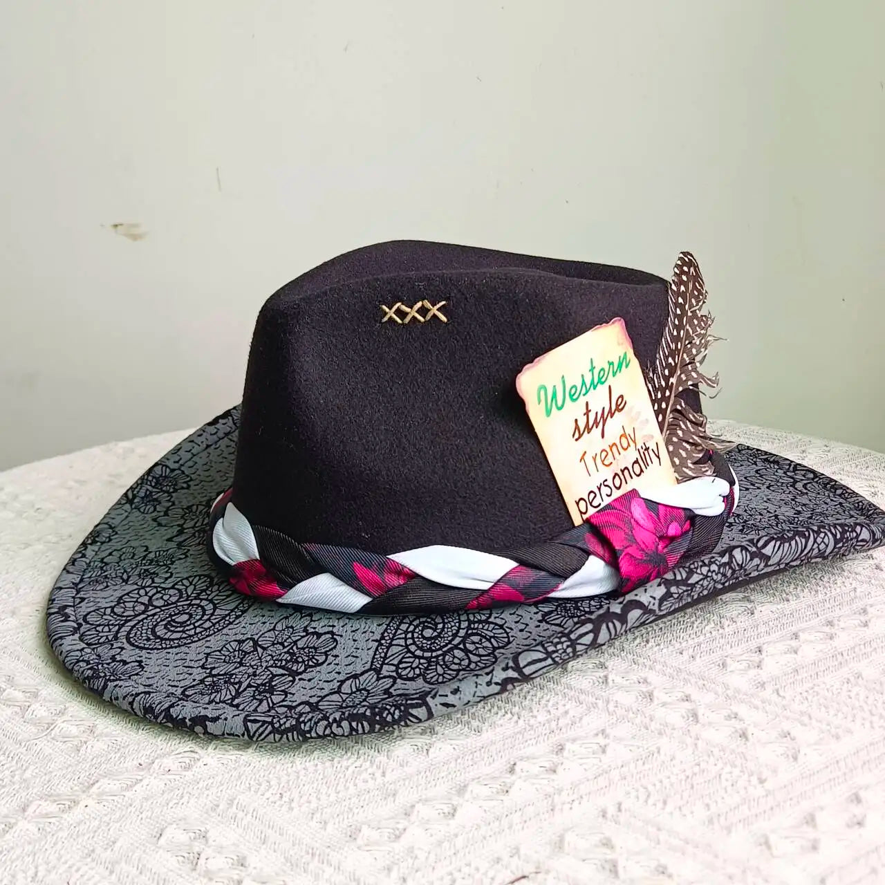 inted Fedora Western Cowboy Hat for Men and Women FloralPainted Jazz Hat Wide Brim Cowboy  Feather Accessories