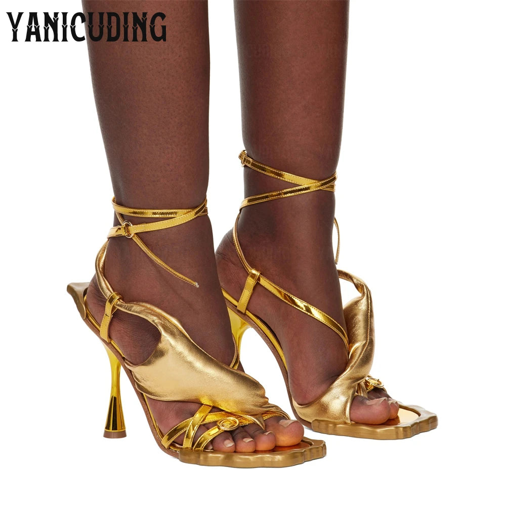 Stud Flower Sole Stiletto Sandals Novelty Open Toe Toe Post Buckle High Heels Ankle Straps All over Rivet Contrast Panel Sandals