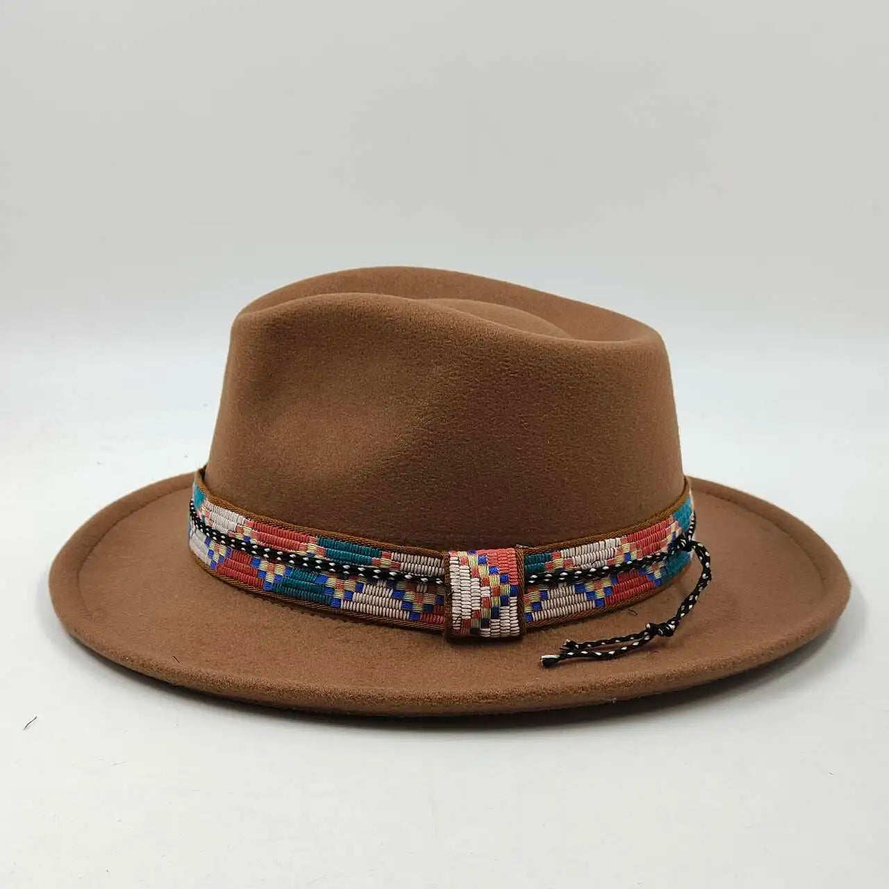 Feather Fedoras Hat for Men Women Black Felt Wide Brim Jazz Cap Plum Blossom 8 Playing Card
