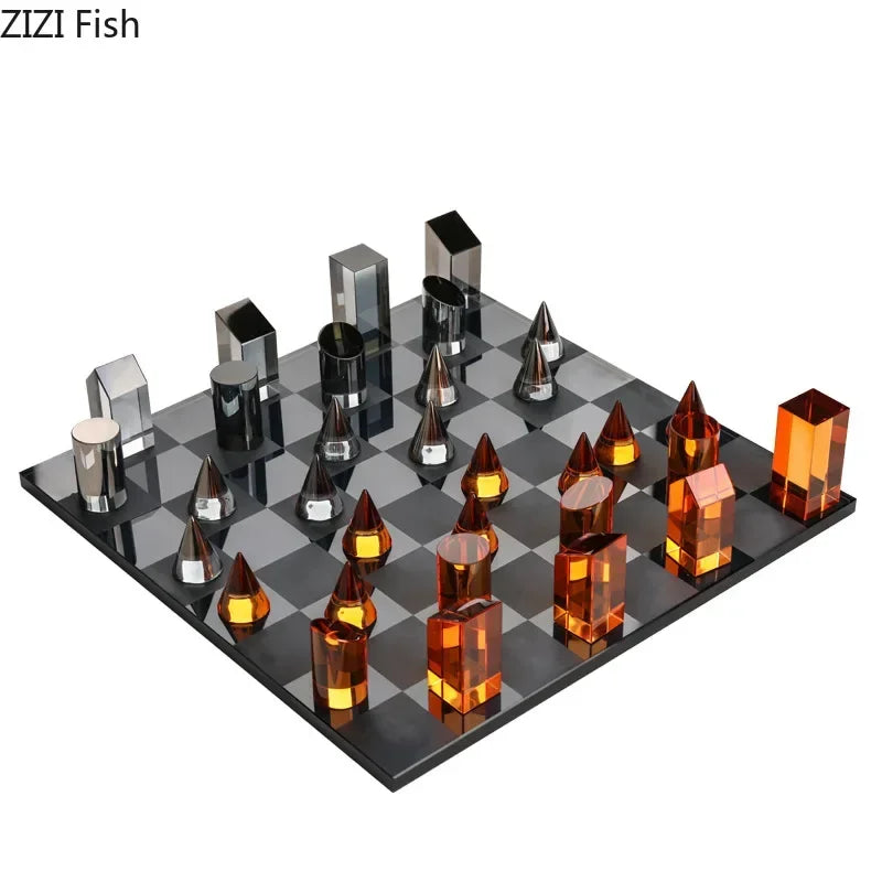Minimalism Crystal Chess Ornaments Desk Decoration Modern Crafts Creative Geometric Artwork Chess Crafts Room Aesthetic Decor