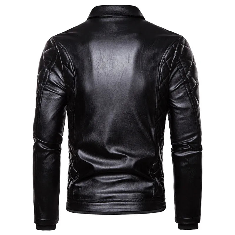 Motorcycle Leather Jacket Men Turn Down Fur Collar Slim Fit Warm PU Bomber Jackets Coats Mens Bikers