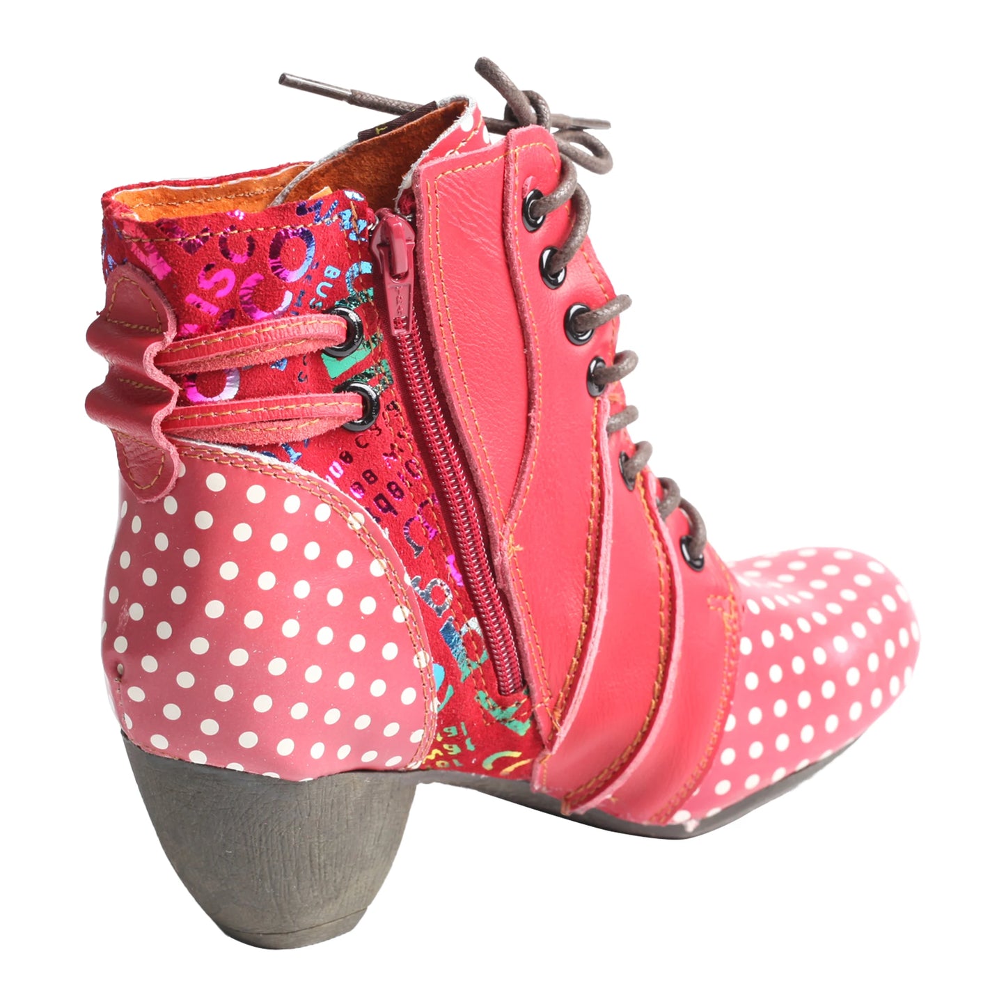 TMA EYES Fashionable Polka Dot High-heeled Women Boots Genuine Leather