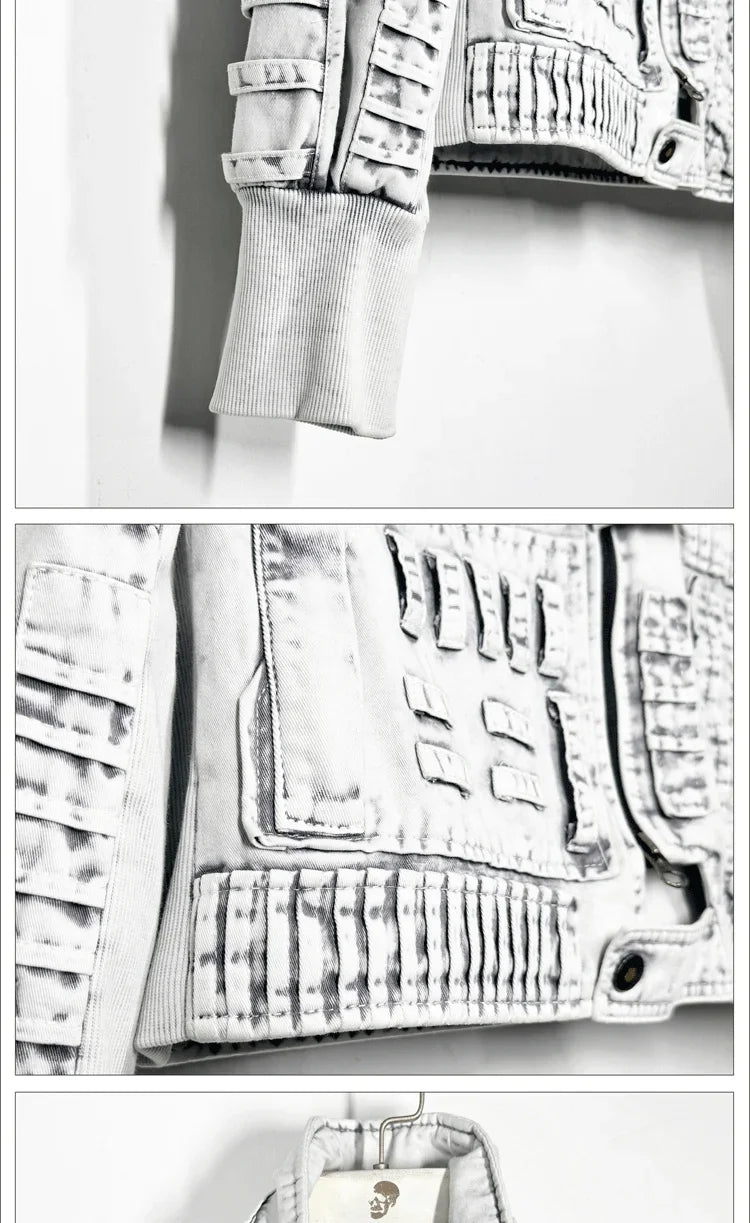 Waste Soil Sand Dune Style Men's Asymmetry Slim Fit Motorcycle Jacket Washed Distressed Fold Deconstruction Coat Male