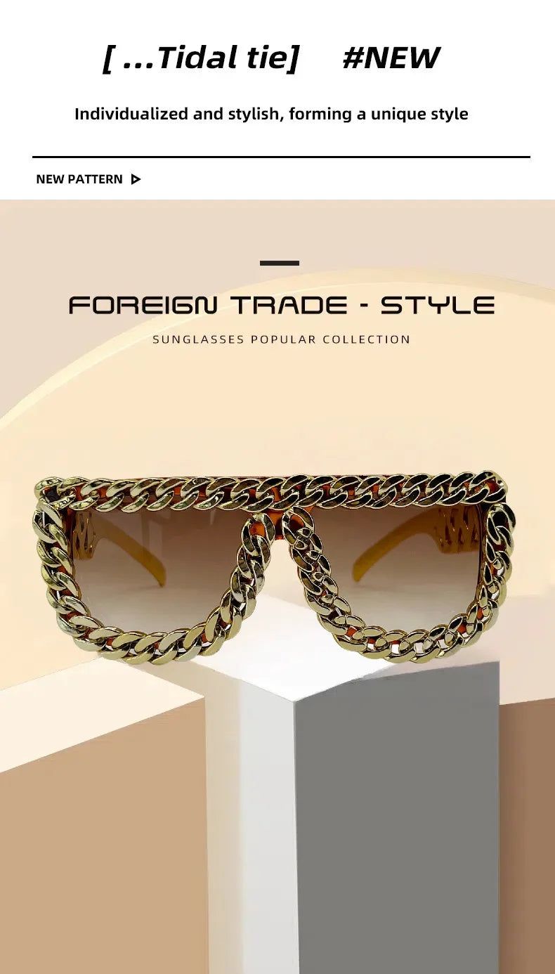 Gold Chain Sunglasses for Men Retro Exaggerated Fashion Designer