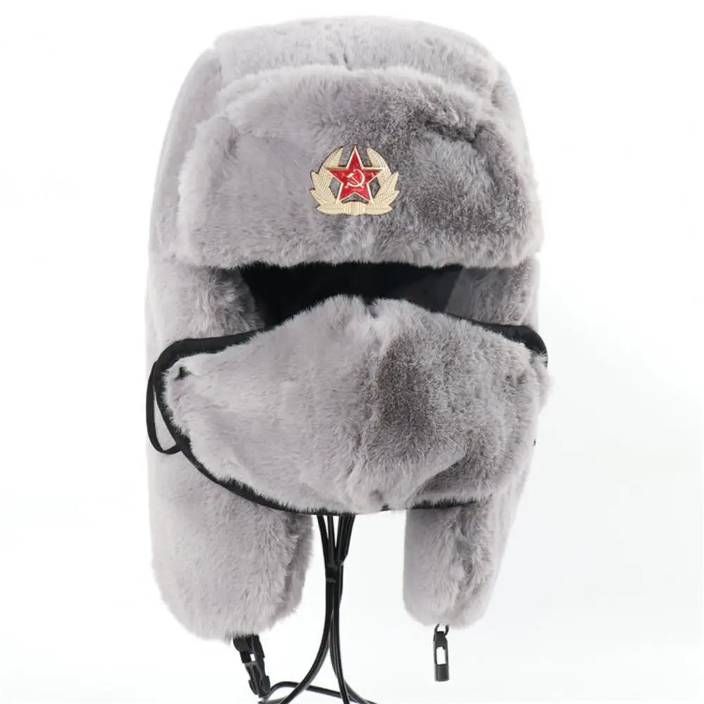 Plush Russian Imitation Rabbit Fur Outdoor Hat Ear Protection Anti Cold Windproof BomberHats