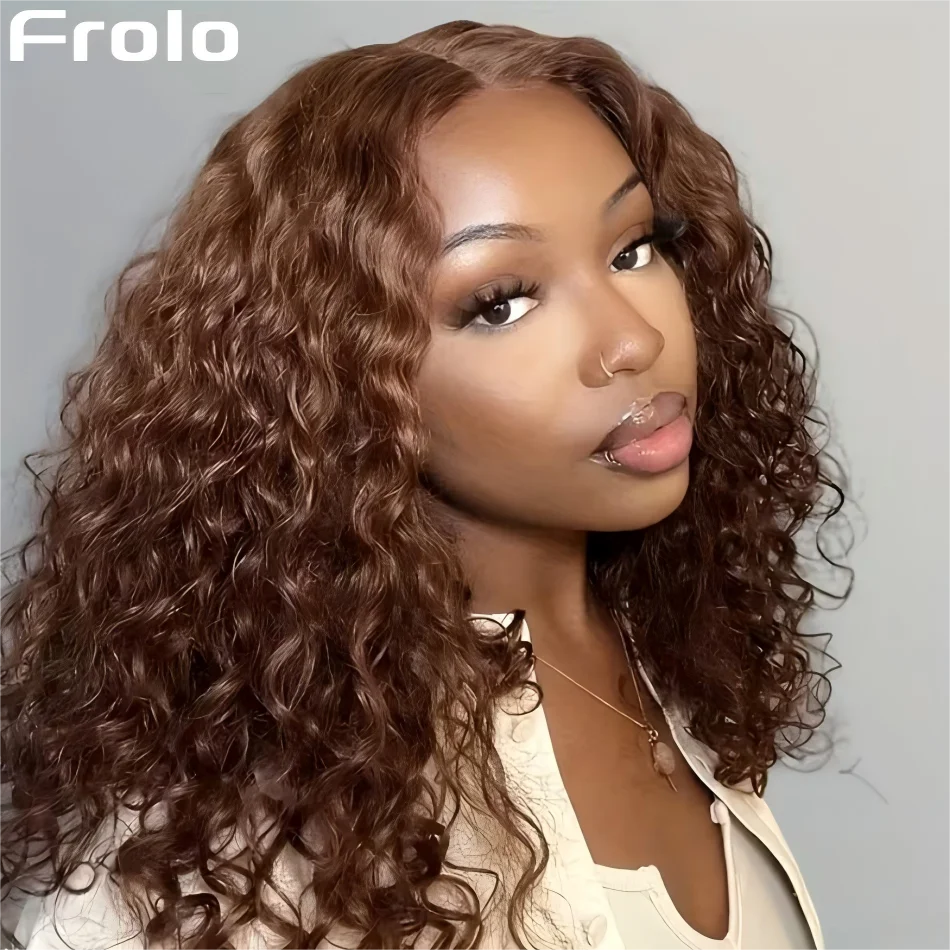 Chocolate Brown 13X6 Human Hair Wigs Hd Lace Frontal Wig Deep Wave Lace Front Wig Curly Colored PrePlucked Brazilian Wig 30 Inch