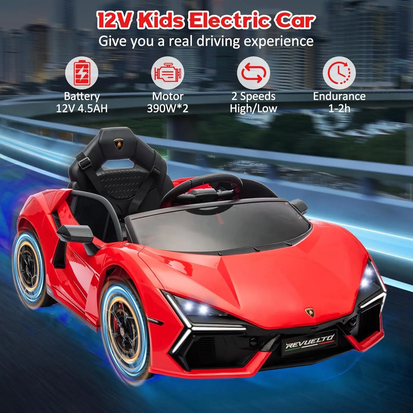 Ride On Car for Kids Licensed Lamborghini Revuelto Electric Vehicle 12V Battery Powered Sports Car Toy with Music/Remote Control