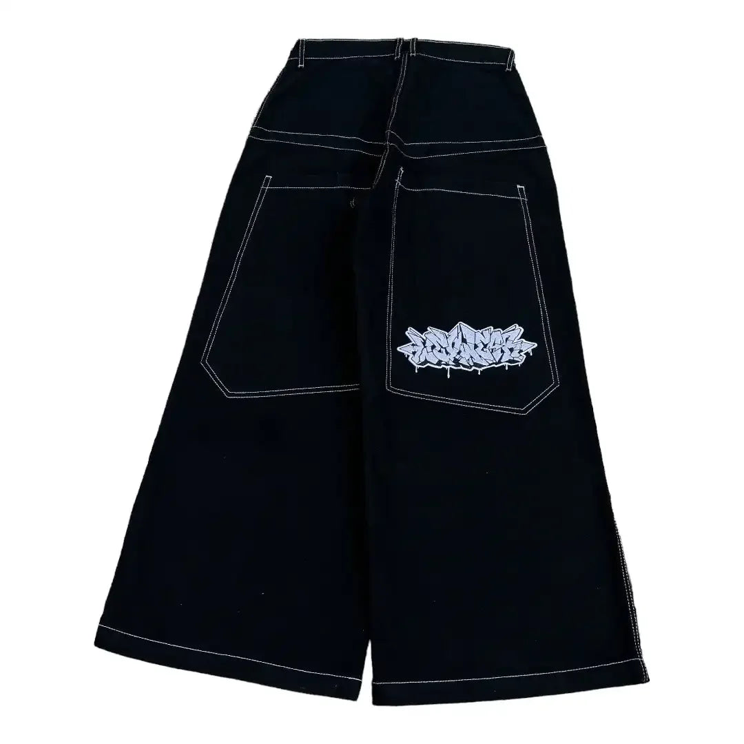 Money patches Streetwear High Waist Wide Trouser Black jean Streetwear Men Hip Hop Women Embroider Y2k Baggy Jeans