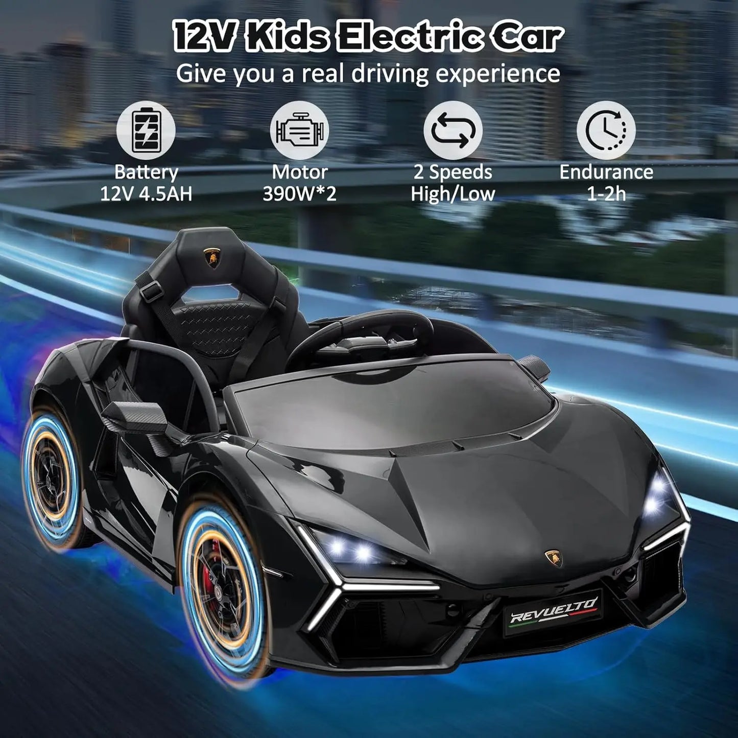 Ride On Car for Kids Licensed Lamborghini Revuelto Electric Vehicle 12V Battery Powered Sports Car Toy with Music/Remote Control
