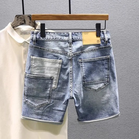 Luxury Men's Patchwork Summer Trendy Brand Loose Straight Casual Denim Versatile Pocket Shorts Jeans Hombre