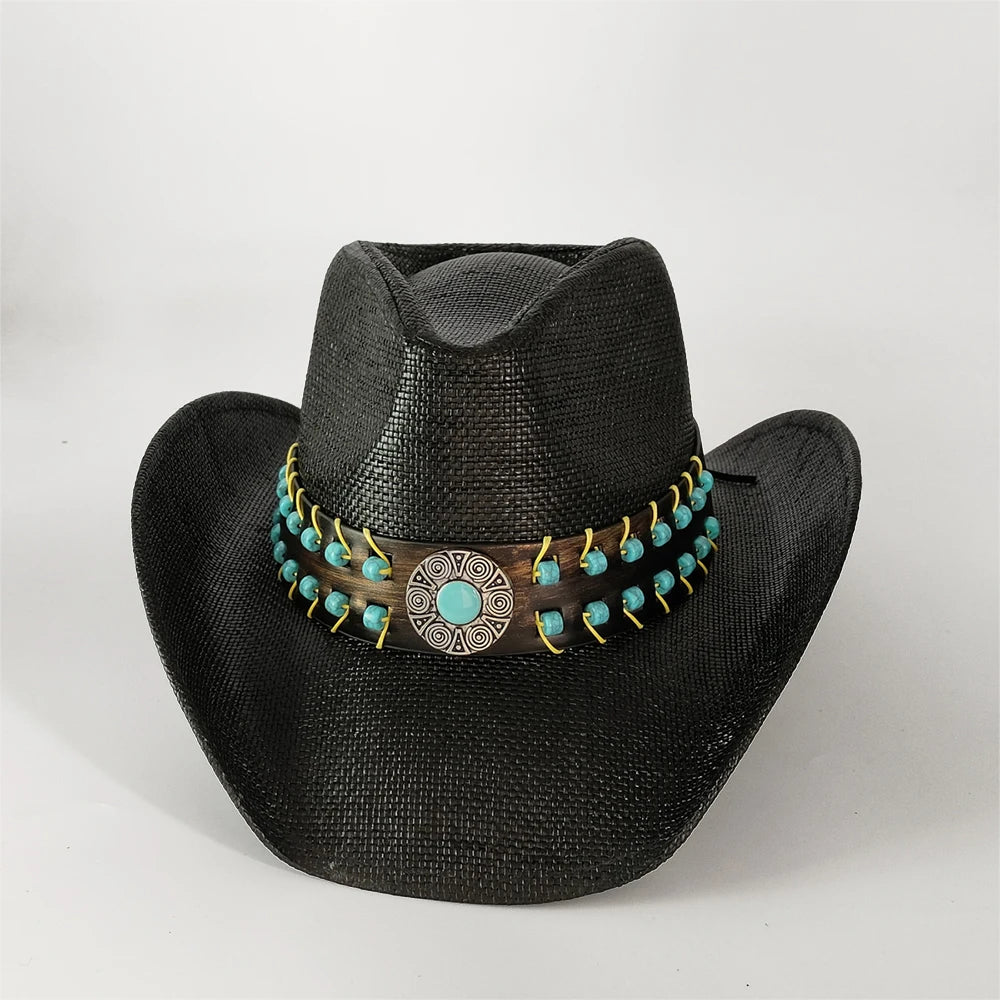 2025 Pentagram Retro Straw Hat for Women Men Curled Edge Vintage Western Cowboy Hat Summer Beach Sun Hat Sombrero Hombre