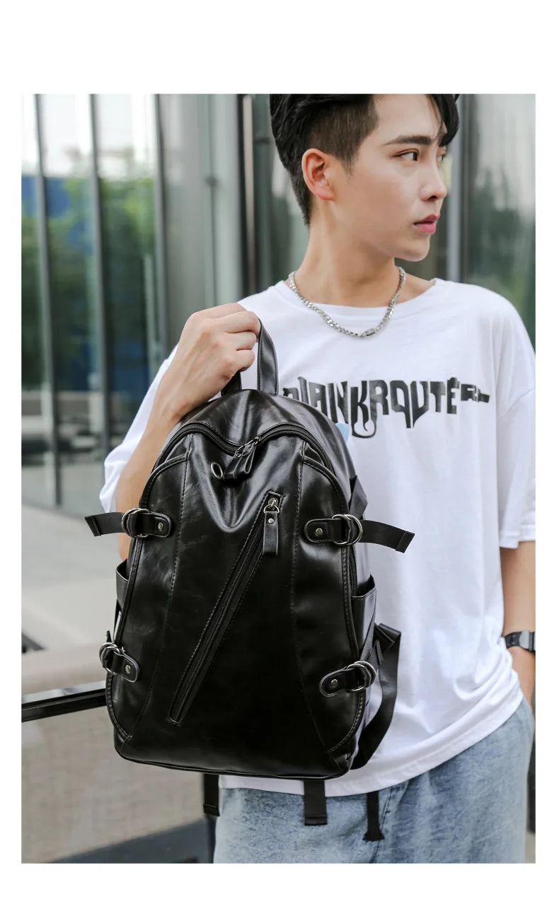 soft PU leather vintage casual backpack for men large capacity travel backpack male laptop shoulder bag waterproof work backpack