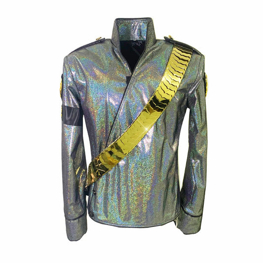 Michael Jackson BAD Laser Spandex Jacket with Golden Metal Belt