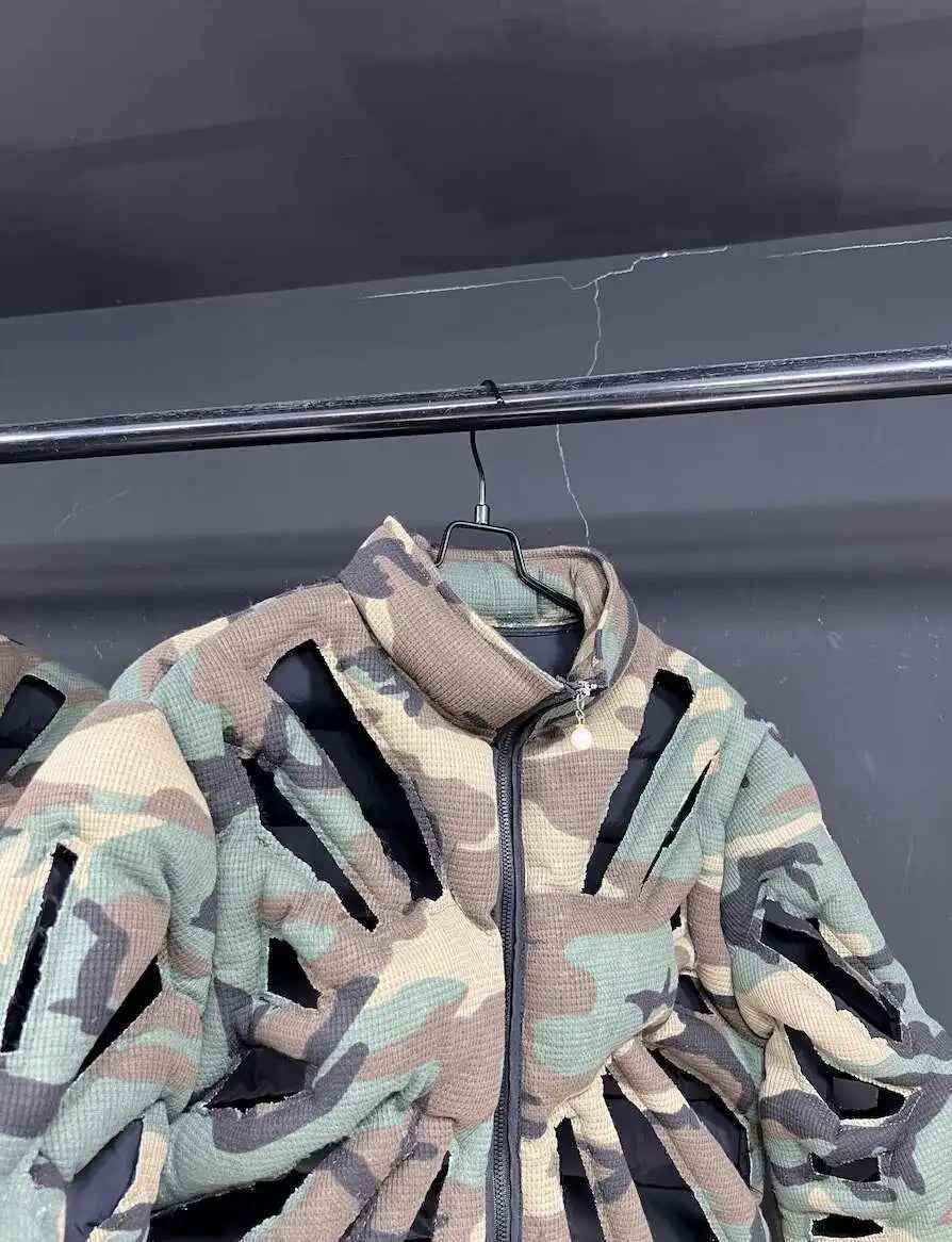 PFHQ Camouflage Vest Jacket Sleeveless Hollow Out Niche Zipper Contrast Color American Streetwear