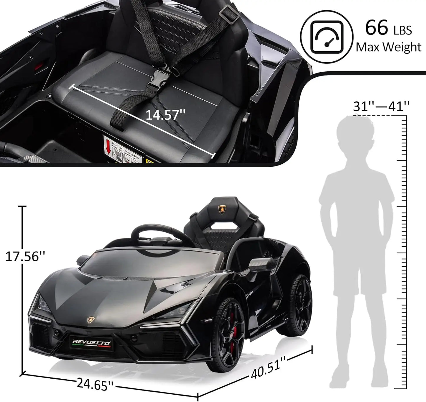 Ride On Car for Kids Licensed Lamborghini Revuelto Electric Vehicle 12V Battery Powered Sports Car Toy with Music/Remote Control