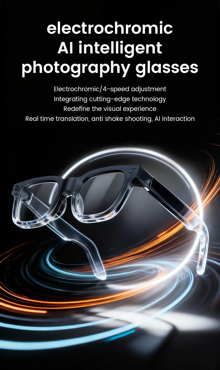 New AI SmartGlasses 800W HD Camera AI Translation Shooting Everything Recognition 4GB Storage 300mah SmartGlasses Men Women