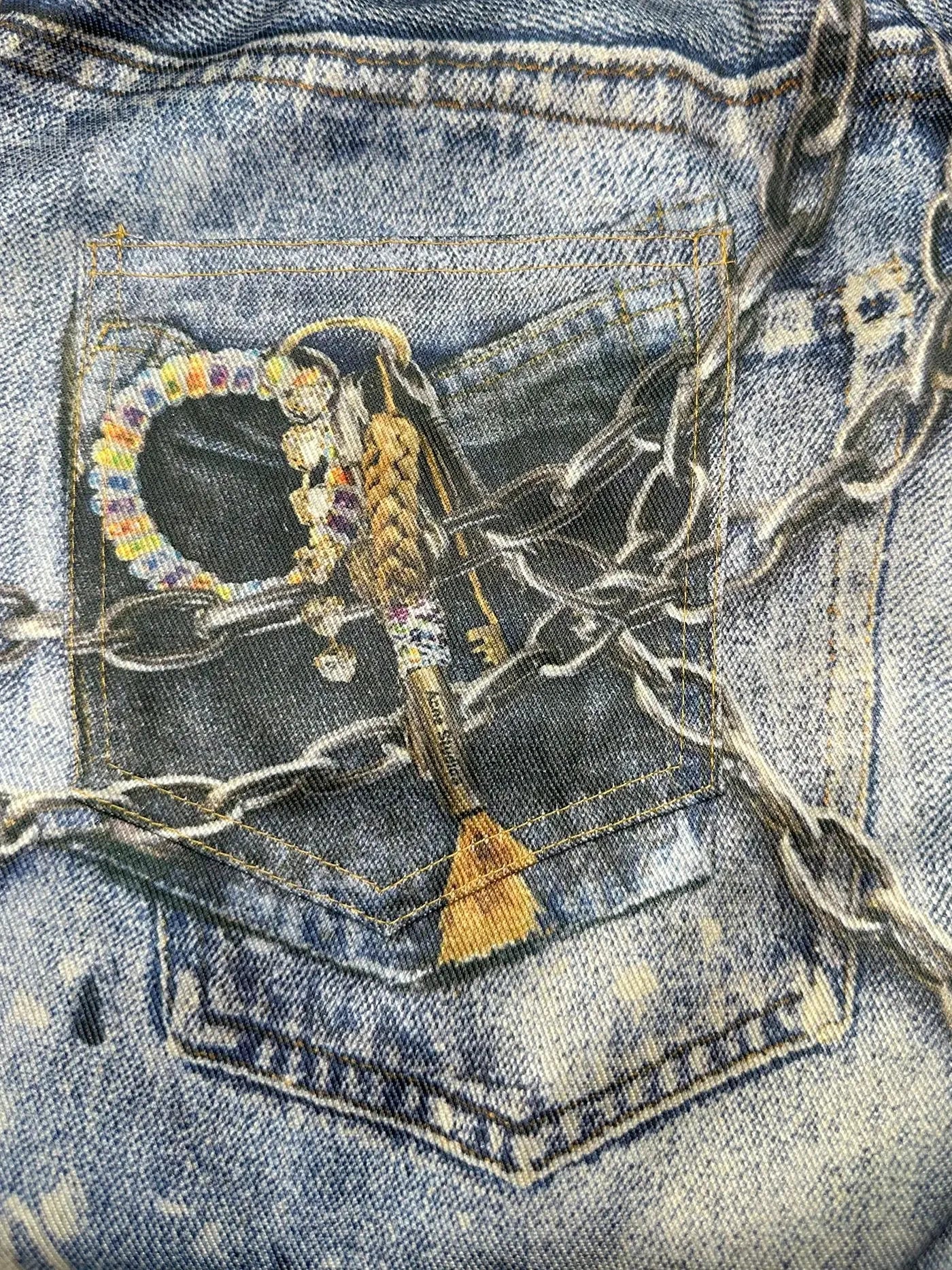 Women Denim Casual Leather Wide Leg Pants Streetwear Lady Loose Straight-Leg Jeans