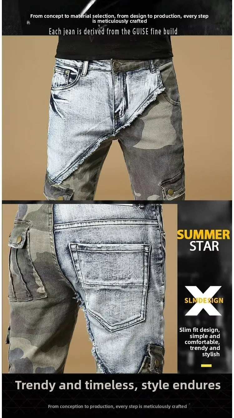 Men's Slim Fit Camouflage Jeans Casual High Stretch Denim