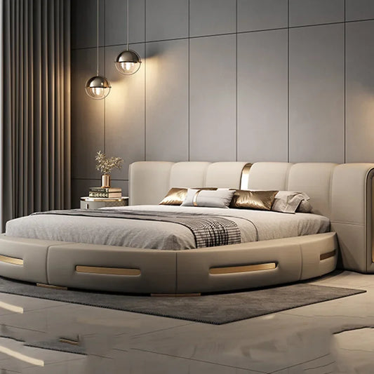 Round Full Bed Bedroom Frame, Queen Double Massage Bed, Luxury Sleeping Platform Beliche Home Furniture