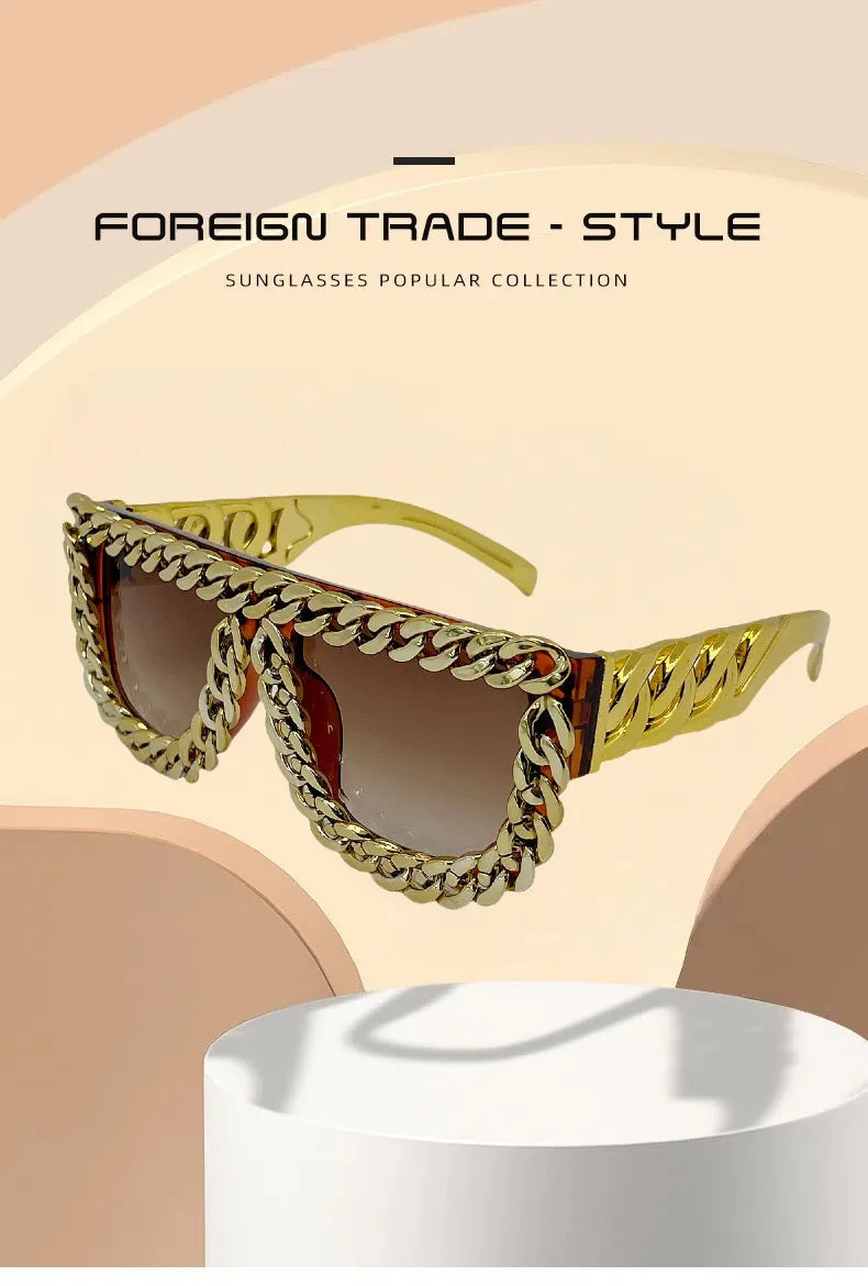 Gold Chain Sunglasses for Men Retro Exaggerated Fashion Designer