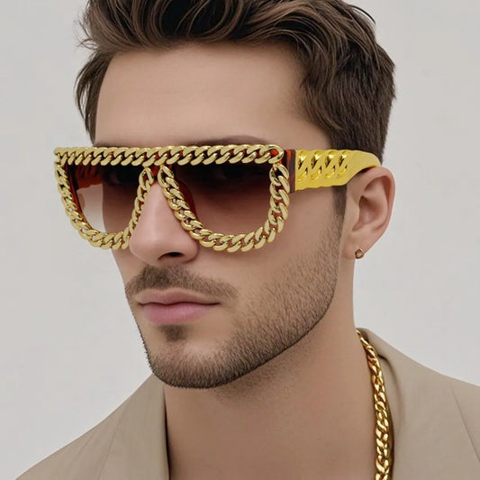 Gold Chain Sunglasses for Men Retro Exaggerated Fashion Designer