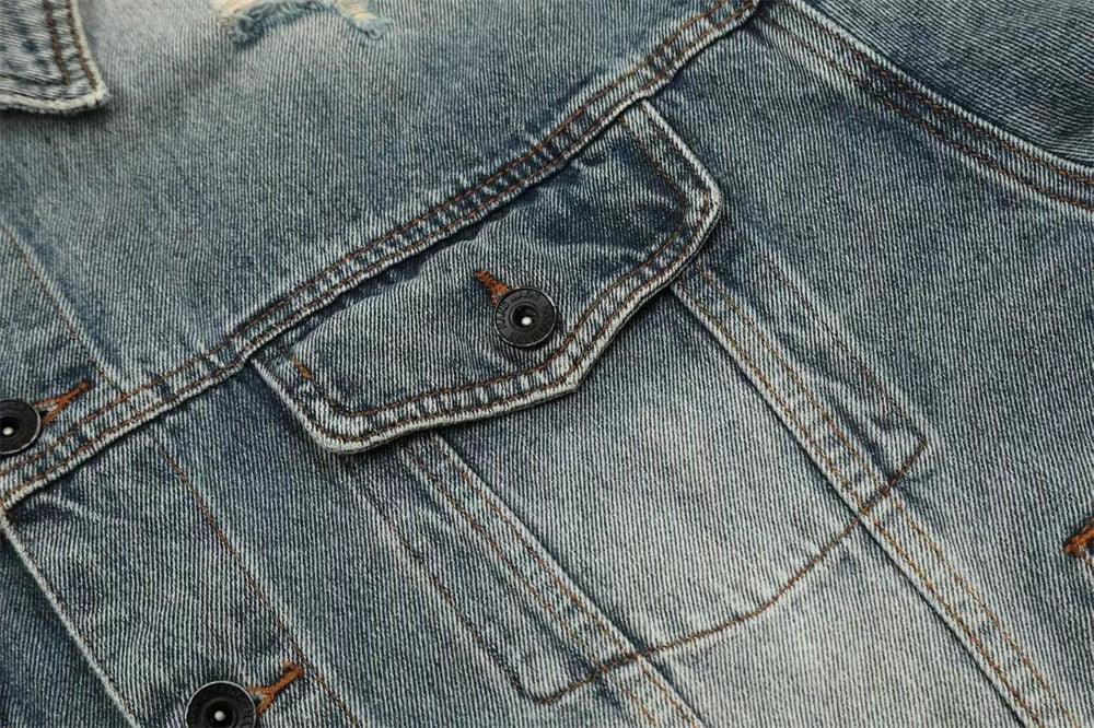 Kanye Co Branded Armor Hole Denim Jeans Jacket Men Women Nice Washed Heavy Fabric Unisex Jackets Coat