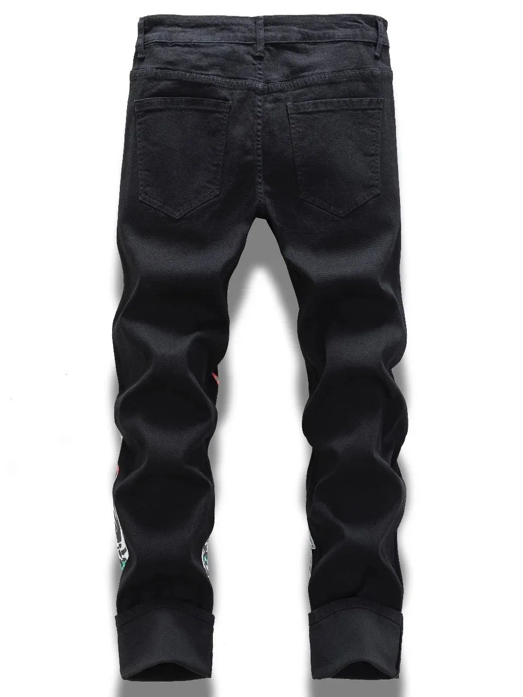 European and American new vintage pocket printed black jeans for men