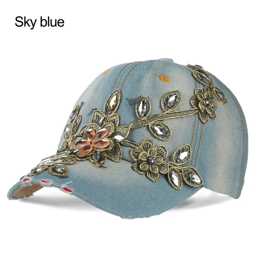 Diamond-studded Baseball Caps Cowboy Hat Cap Golden Flowers