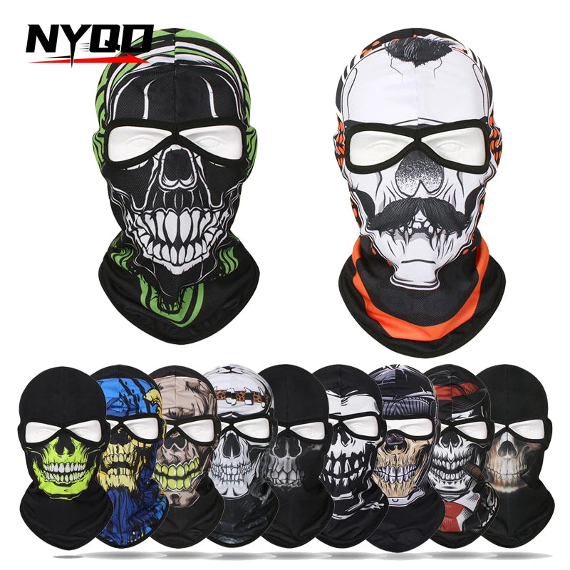 Outdoor Men Women Cycling Mask 3D Skull Bandana Balaclava Windproof Motorcycle Riding Full Face Cover 2 Holes Neck Face Shield