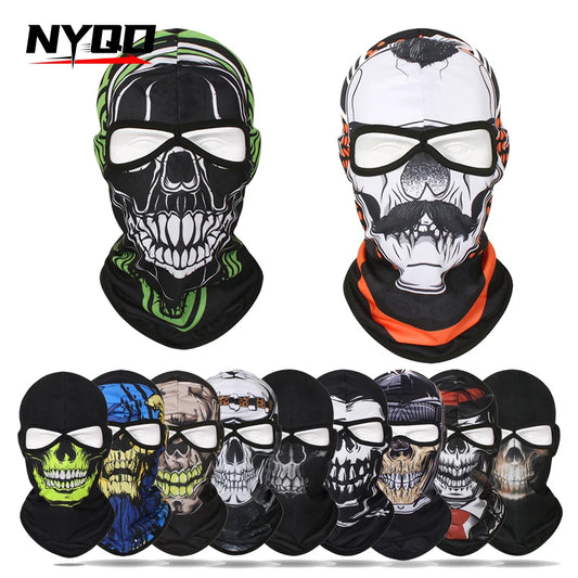 Outdoor Men Women Cycling Mask 3D Skull Bandana Balaclava Windproof Motorcycle Riding Full Face Cover 2 Holes Neck Face Shield
