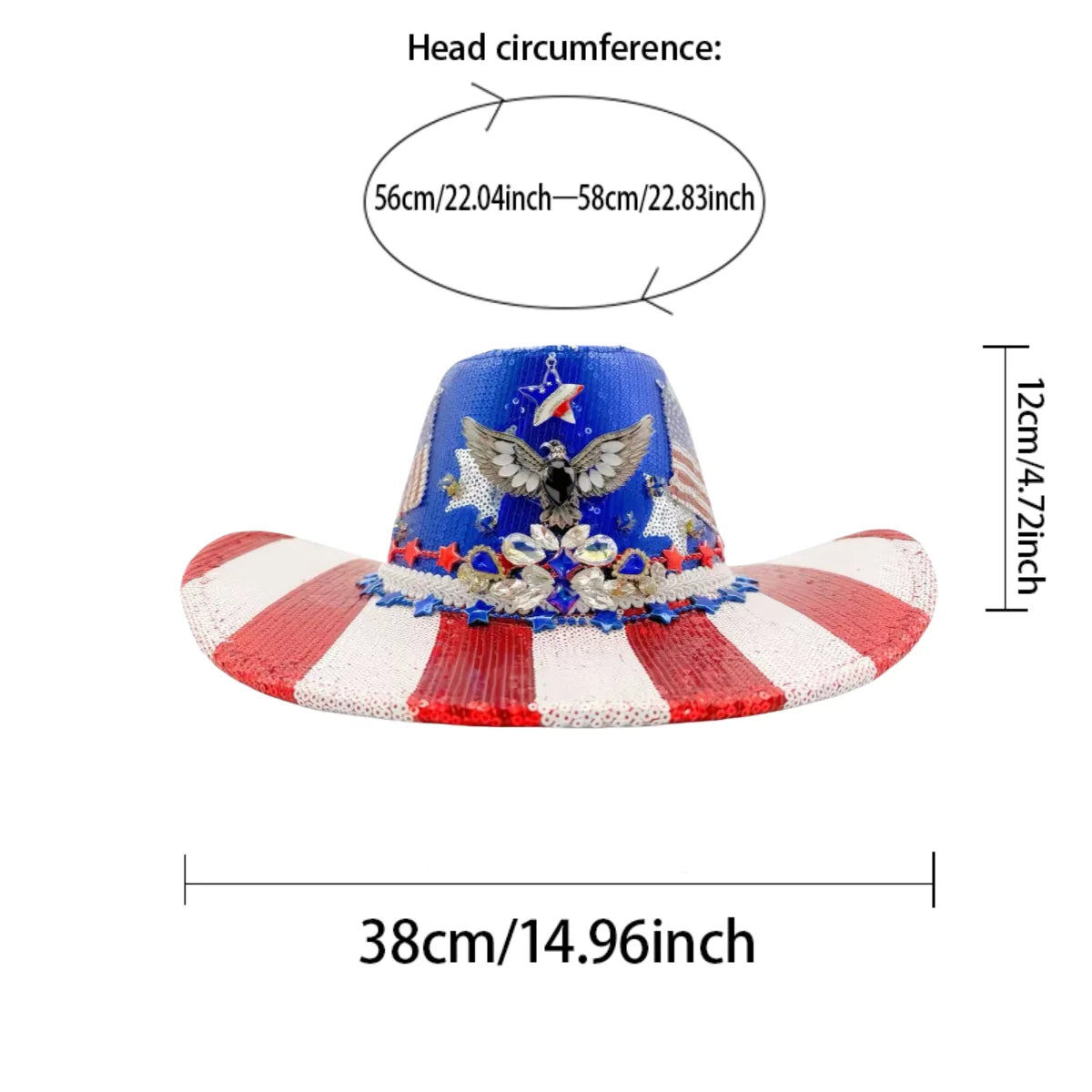 HongLuan Western Blue Disco Felt Cowboy Hat Rhinestone Woman for Cowgirl