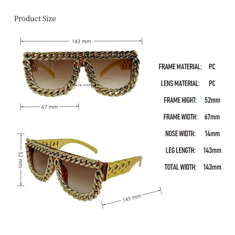 Gold Chain Sunglasses for Men Retro Exaggerated Fashion Designer