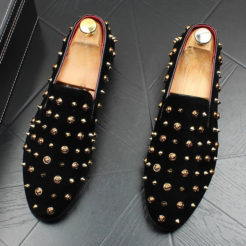 New Fashion Men Pointed Rivet Embroidery Rhinestone Casual Oxford Shoes Wedding Groom Driving Homecoming Business Footwear