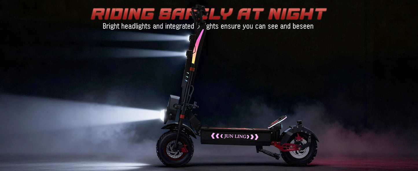 1000W Foldable Adult Electric Scooter 60V 40AH Dual Motor Max Range 74.5 Miles Speed 52.8Mph 13'' All Terrain Electric Scooter