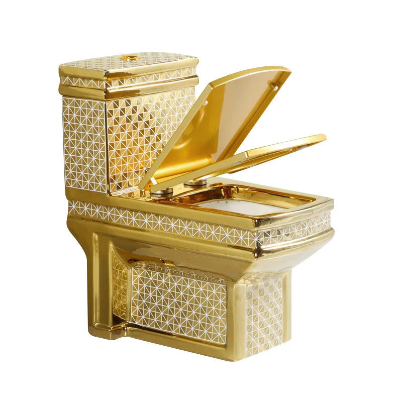 High Quality Square Shape Golden Toilet Bathroom Luxury Ceramic Gold Plated Sanitary Ware Wc Toilet